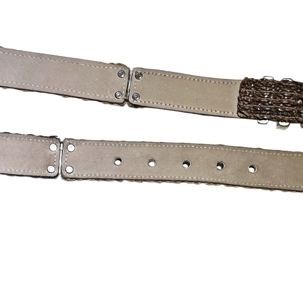 Street Ahead Tan & Brown Woven Belt with Silver Etched Buckle Sz 32”